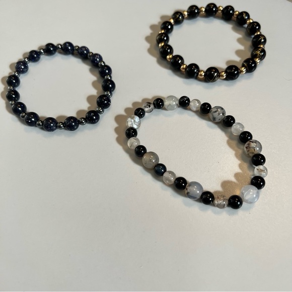 Beaded Bracelets Crystals Set Glass Black Grey Gray Sparkle - Picture 2 of 5